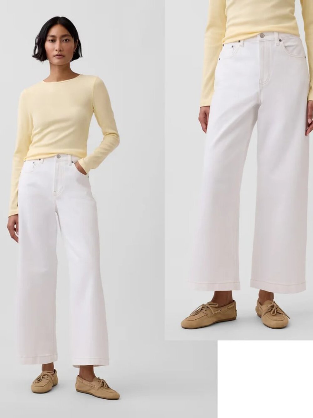 GAP High Rise Stride Ankle Wide Leg Cropped Jean in White Size 29", 8 Regular